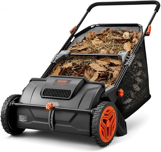 VEVOR Push Lawn Sweeper, 21inch Leaf & Grass Collector, Heavy Duty Thickened Steel Durable to Use with Large Capacity 3.5 cu. ft. Mesh Collection Hopper Bag, 2 Spinning Brushes | Adjustable Brush Height & 2 Spinning Brushes, Manual Yard Sweeper for Lea...