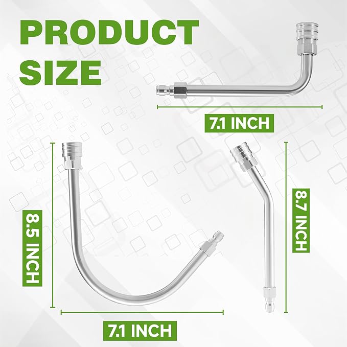 JOEJET Pressure Washer Extension Wand Stainless Steel, 1/4" Quick Connect | 30°/90°/120° Curved Power Washer Rod and 5 Nozzle Tips for Gutter, Ground, Wall, Eave, Vehicle Roof and Underbody, 4000 PSI