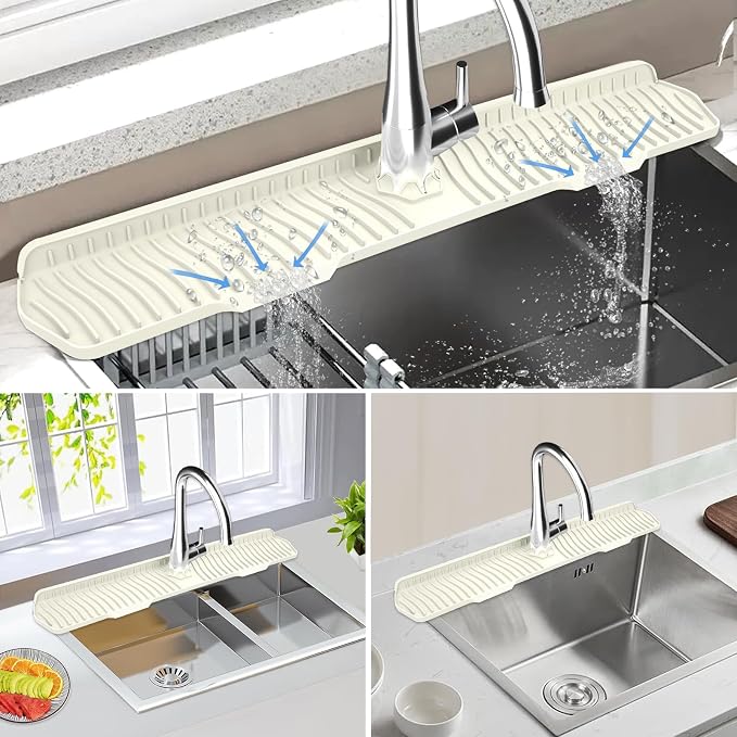 Kitchen Sink Splash Guard Gen2-30" x 6'' Silicone Sink Mat Splash Guard fit for Countertop, Bathroom,Farmhouse,RV by EBIGIC (off white)