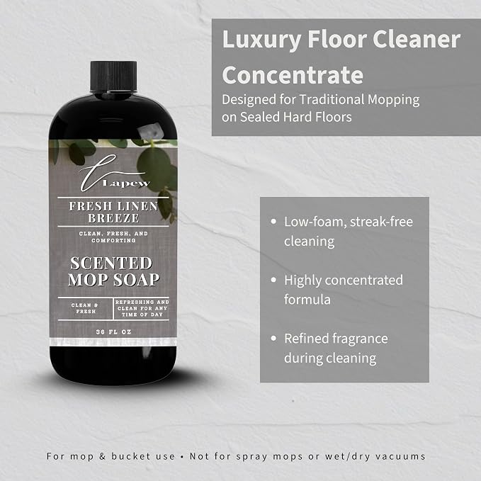 Lapew Fresh Linen Scented Mop Soap - Luxury Floor Cleaner Concentrate for Mopping Tile, Laminate, Vinyl & Hardwood | Streak-Free, Low-Foam | 36 oz