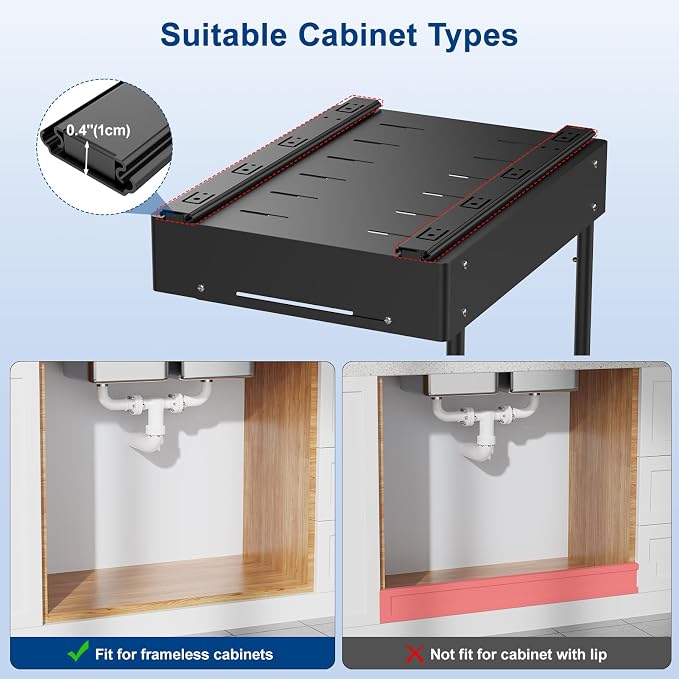 Insputer 2 Pack Under Sink Organizer, 2 Tier Under Cabinet Storage Expandable Width 9.8"-15" & Height Adjustable, Thickened Pull Out Shelf for Bathroom, Kitchen, Laundry, Pantry(Black)