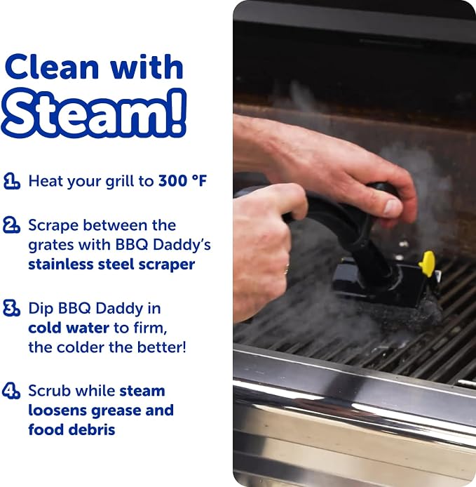 Scrub Daddy BBQ Daddy Grill Brush for Outdoor Grill - Bristle Free Grill Brush with Steel Grill Scraper + Scrub Brush - Temperature Controlled Scrubbing Power for Grill Cleaning (1 Count)