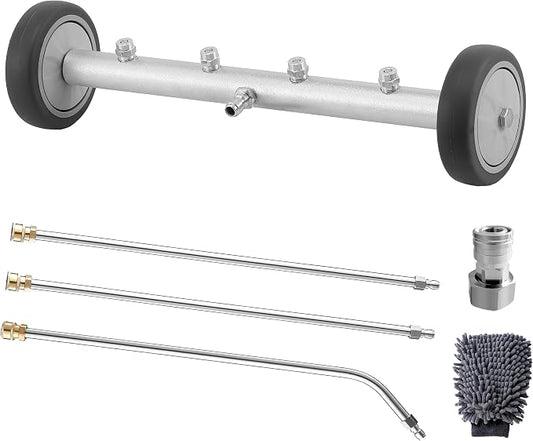 M MINGLE 16 Inch Powerful Under Car Washer with Car Wash Mitt, 4000 PSI | Undercarriage Pressure Washer Attachment, Low Clearance Rolling Wheels, Fits Sedans, SUVs and Trucks