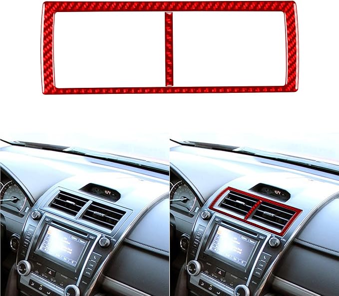 Real Carbon Fiber Trim for Toyota Camry Accessories | for 2012 2013 2014 Dashboard Central A/C Outlet Vent Panel Interior Thick Overlay Decal