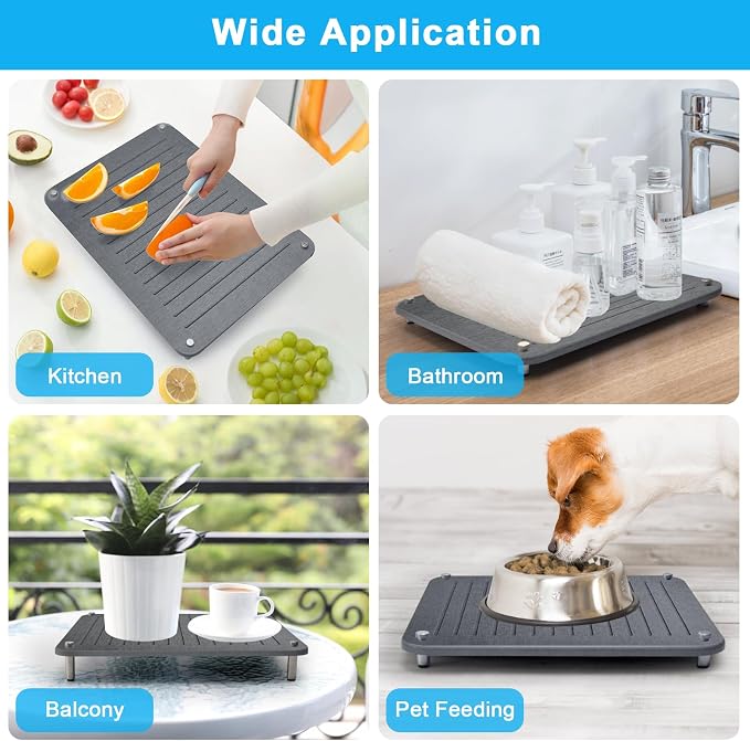 3Pcs Nesting Stone Drying Mat for Kitchen Counter, Quick Drying Stone Dish Drying Mat with Non-Slip Feet, Super Absorbent Heat Resistant Diatomaceous Earth Dish Drying Mat for Dishes, Bottles-Linear