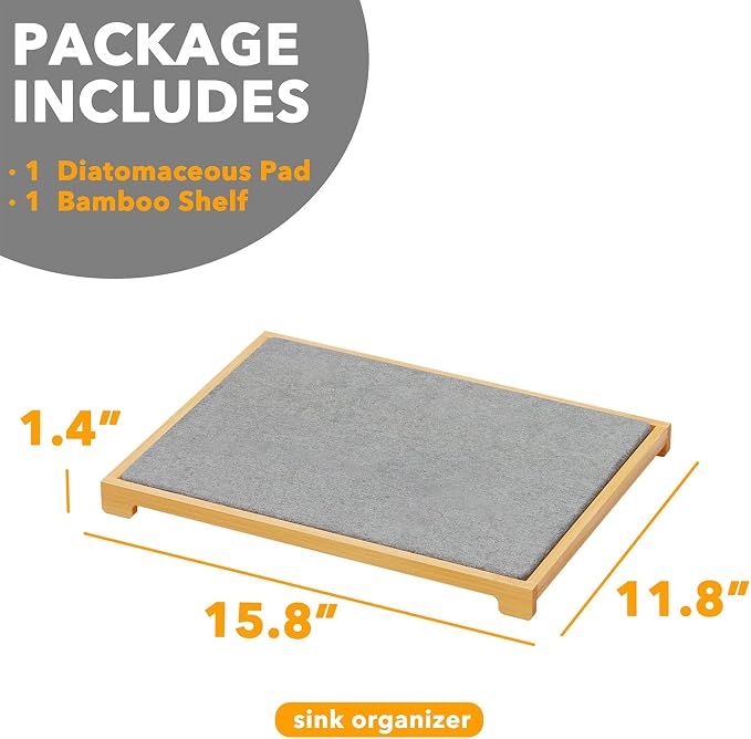 SpaceAid Stone Drying Mat for Kitchen Counter, Bamboo Rack Dish Pad, Instant Dry Diatomaceous Earth Mat Dishes, Stone Dish Fast Drying Mat Board (15.8 x 11.8 inch, Gray)