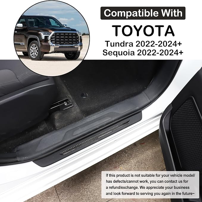 Car Door Sill Plate Protectors Fit Toyot@a Tundra/Sequoia 2022-2024 Carbon Fiber Door Entry Guard Sill Scuff Cover Sticker Step Protect Door Sill Scuff Plate Door Sill Cover Trim External Accessories