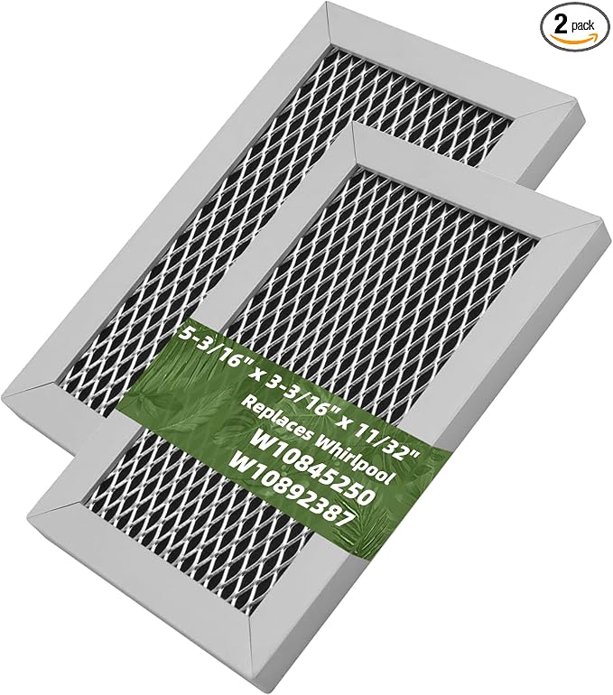 2-Pack of W10845250 & W10892387 Microwave Charcoal Filters for Whirlpool, Maytag, Amana, IKEA Over The Range Microwaves. Measuring 5-1/4”x 3-1/4”x3/8” Compatible With # 4455038 AP6036051 PS11769323
