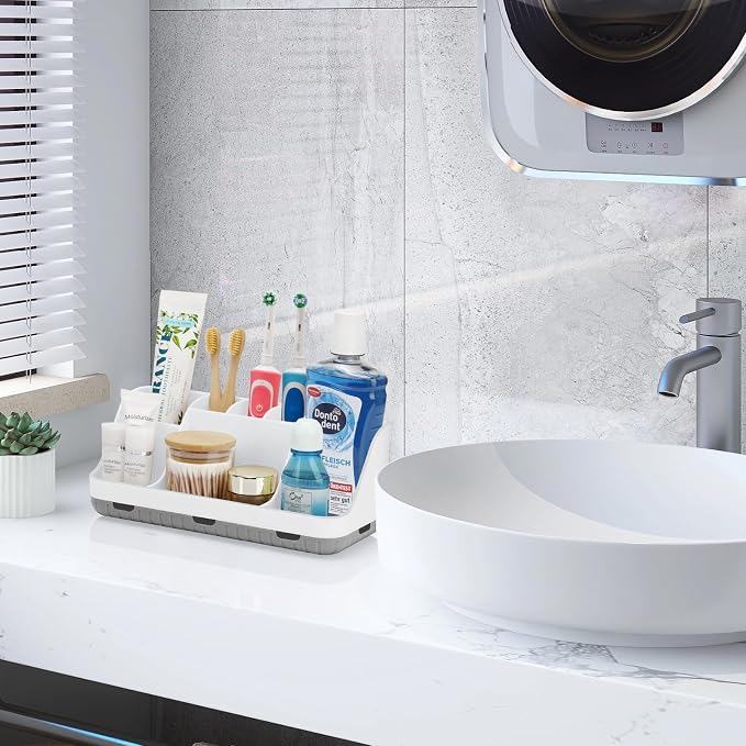 GFWARE Toothbrush Holders for Bathrooms Countertop Organizer - Kids Electric Toothbrush and Toothpaste Holder Detachable 7 Slots Tooth Brush Organization Bathroom Accessories Storage Vanity, White