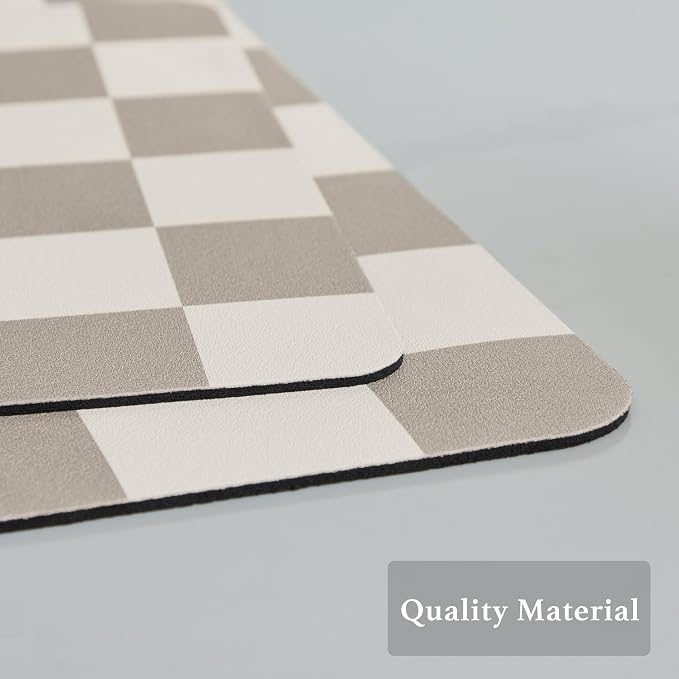 Ohocut Checkered Dish Drying Mat for Kitchen Counter, Coffee Bar Station Accessories, Retro Cute Aesthetic Modern Absorbent Drainer Mat Kitchen Drying Mat Easy Clean, Khaki 12" x 19"
