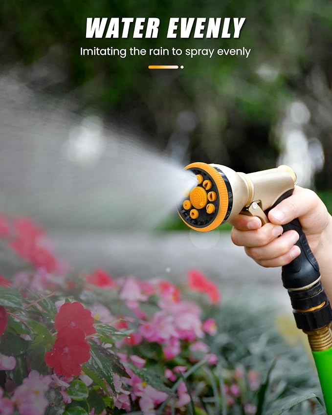 RAINPOINT Garden Hose Nozzle, Metal Hose Sprayer Nozzle With 9 Adjustable Spray Patterns, Heavy Duty Hose Sprayer for Watering Plants, Lawns, Car Wash, Pet Washing (1, Orange)