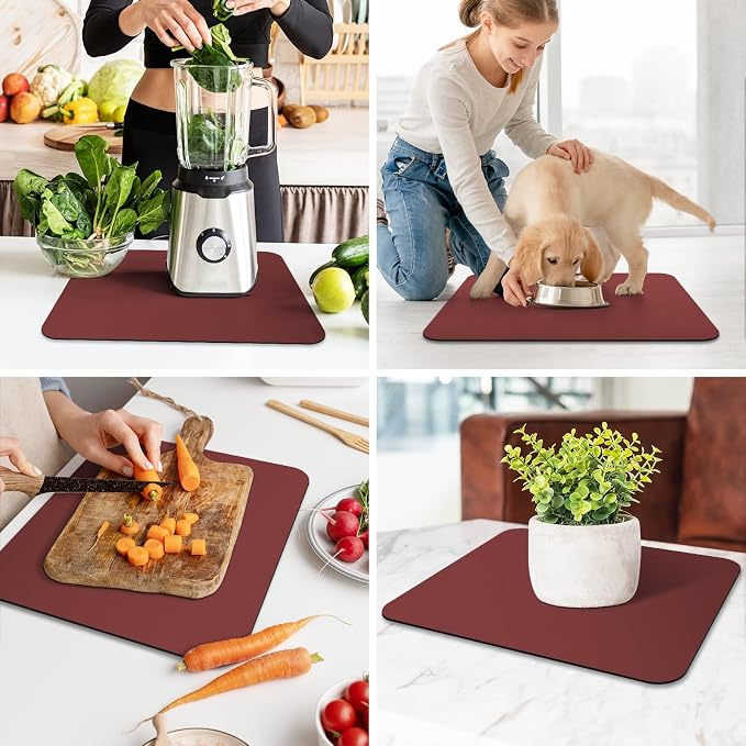 WISELIFE Dish Drying Mat Super Absorbent Drying Mat Large Dish Drying Mats for Kitchen Counter Easy Clean Dish Mat Kitchen Drying Mat15"x 18" Classic Red