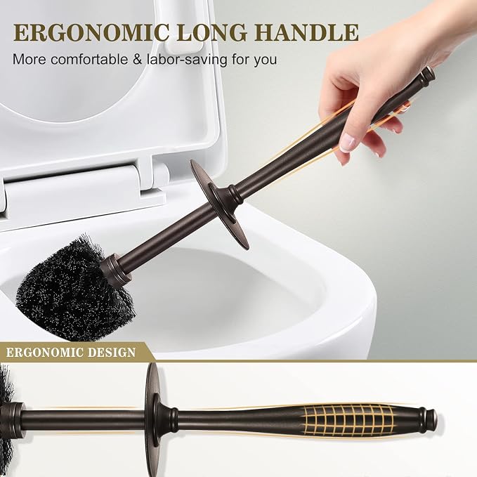 Toilet Bowl Brush Holder Set: Bathroom Deep Cleaning Toilet Scrubber Rim Cleaner with Caddy for Restroom Rv - Hidden Modern Elegant Toilet Clean Decorative Accessories - Bronze
