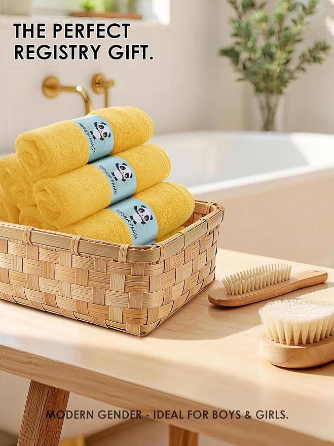 HIPHOP PANDA Baby Washcloths, Rayon Made from Bamboo - 2 Layer Ultra Soft Absorbent Newborn Bath Face Towel - Reusable Baby Wipes for Delicate Skin - Honey, 6 Pack