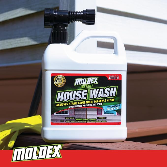 Moldex Concentrated Instant House Wash, 56 oz, Yellow | Removes stains caused by mold, mildew, algae, fungus and moss. No scrubbing. Cleans up to 4,000 sq ft