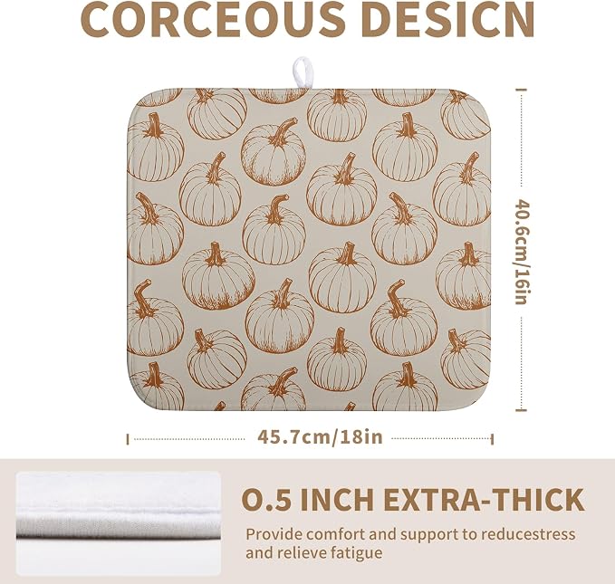 Fall Pumpkin Dish Drying Mat for Kitchen Counter Burnt Orange Autumn Thanksgiving Dish Mat Absorbent Microfiber Kitchen Countertop Protector Dishes Drying Pad Medium Drying Mats 16x18 Inch