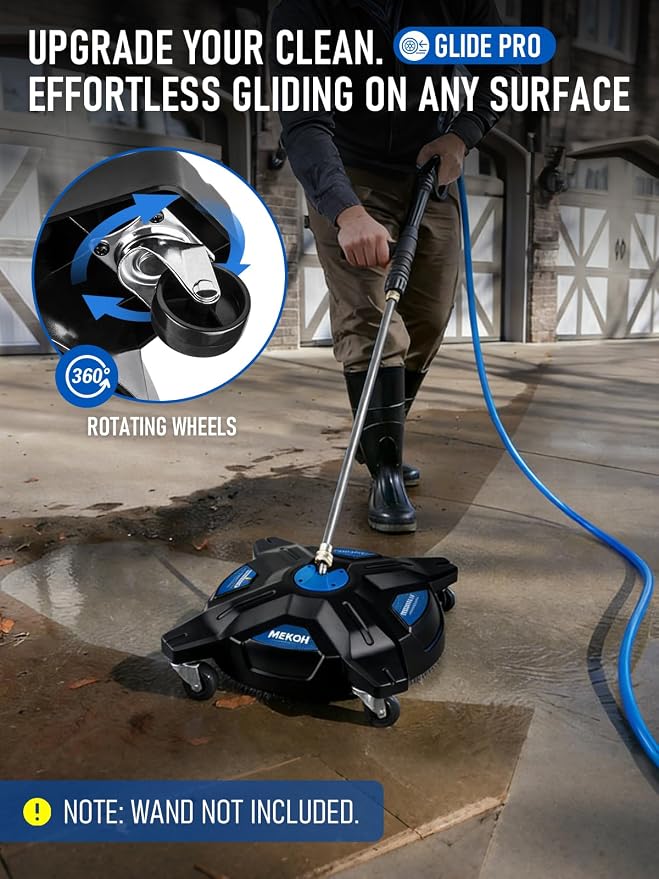 MEKOH 16.5'' 4-Wheel Lightweight Pressure Washer Surface Cleaner, 3600PSI | Universal Electric & Gas Driveway Power Washer Attachment for Patio Deck Paver Concrete Garage Cleaning, 1/4'' Quick-Connect