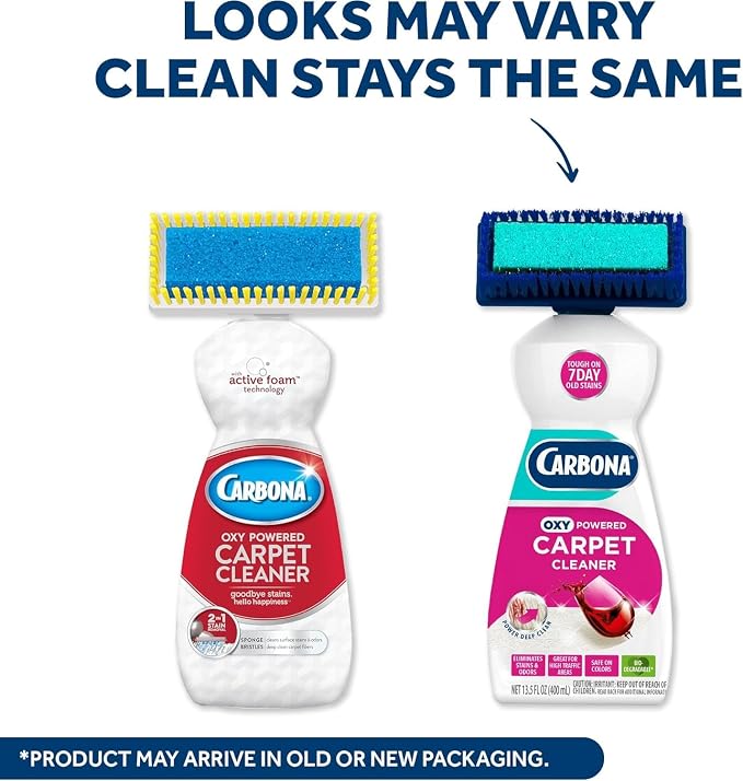 Carbona Oxy-Powered Carpet Cleaner with Built-In Brush, Foaming Spot & Stain Remover for Rugs, Upholstery & High-Traffic Areas, No-Rinse Formula, 13 Ounce (Pack of 3)