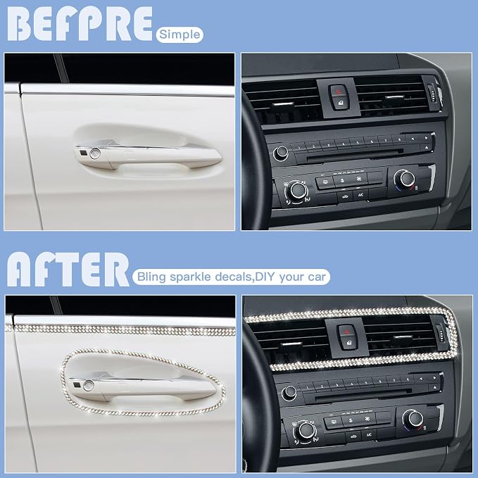 Kingdder 16.4 ft Bling Car Trim Self Adhesive Bling Car Accessories for Women Rhinestone Strip Glitter Diamond Sticker DIY Line Molding Dashboard Decal Shiny Auto Stuff for Interior Exterior Decor