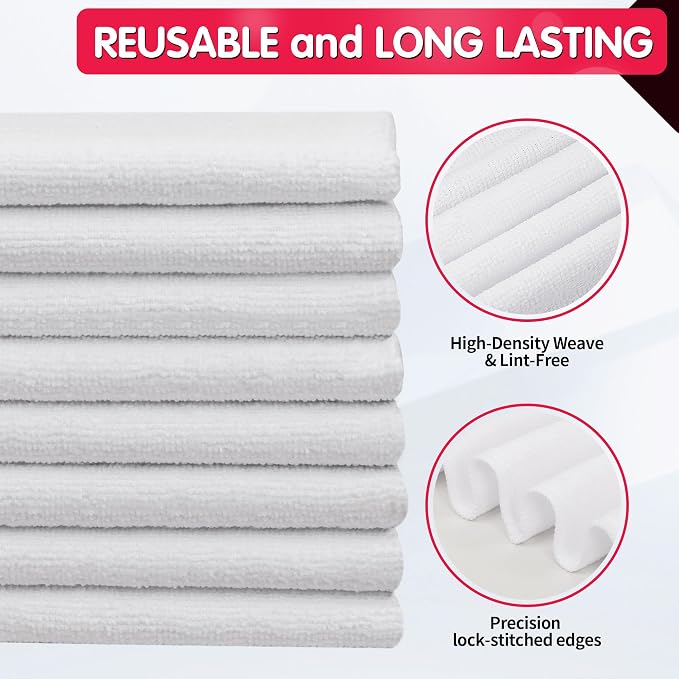 FIXSMITH White Microfiber Cleaning Cloth -Pack of 8, Highly Absorbent Cleaning Rags, 16"X12" All Purpose Cleaning Towels for Housekeeping, Kitchen, Car, Lint Free and Reusable Microfiber Towels