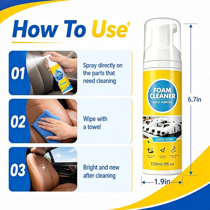 VOYOCUGE 4-in-1 Multi-Enzyme Foam Cleaner, All-Purpose Deep Cleaning Spray, Powerful No-Rinse Foam Cleaner Multi Purpose, for Car Interior, Kitchen Grease, Bathroom Tiles (1pcs, 5 oz, standard)