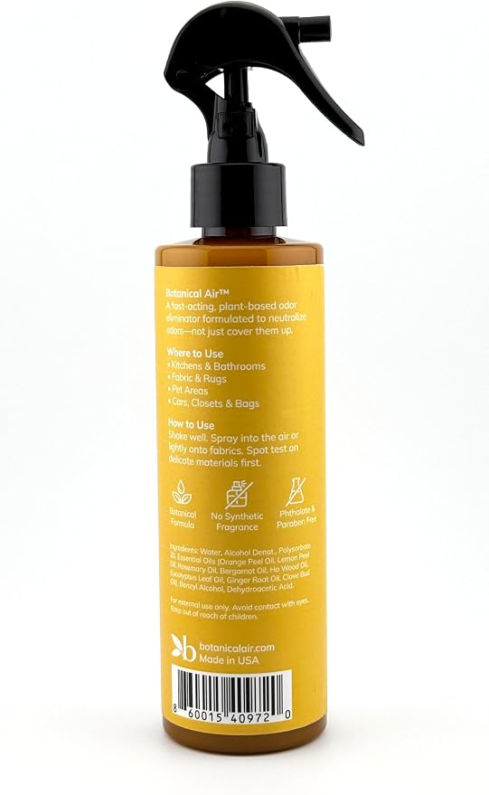 Plant-Based Odor Eliminator Spray – Natural Essential Oil Air Freshener for Home, Bathroom, Fabrics & Pet Areas – 8 oz (Citrus Veil)