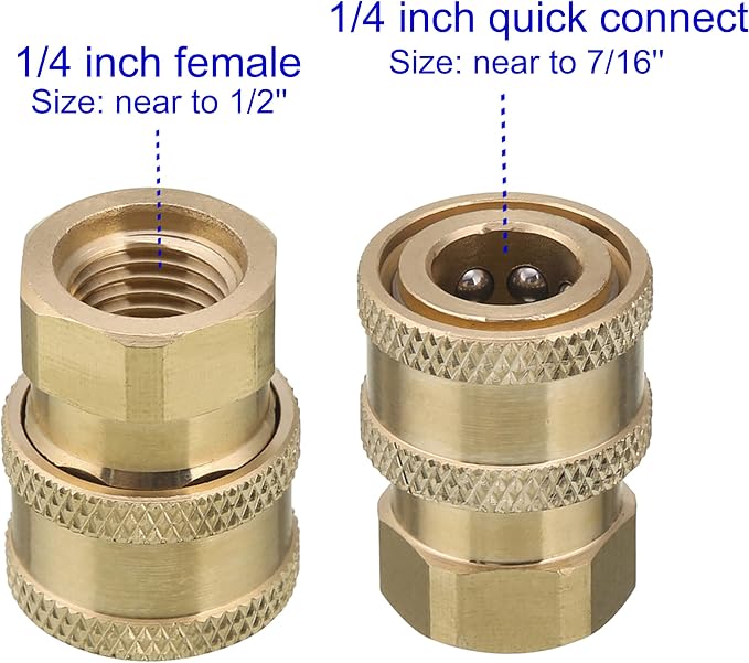 Pressure Washer Coupler, 1/4 Inch, Quick Connect to Female NPT | Brass Fittings, 5000 PSI, 2 Pack