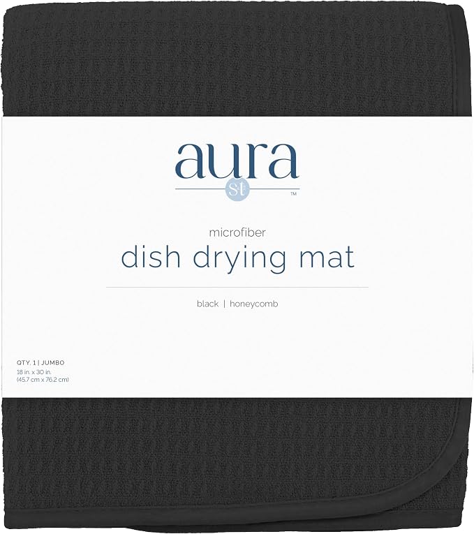 S&T INC. Dish Drying Mat Jumbo, 18” x 30”, Absorbent Microfiber Kitchen Counter Mat, Dish Drying Pad for Dishes, Utensils, Pots and Pans, Jumbo, Black