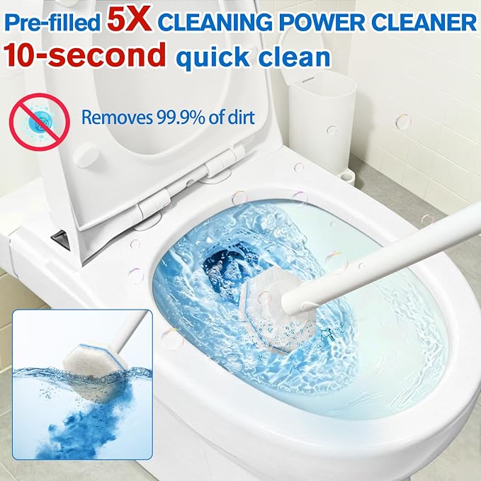 Toilet Brush and Holder Set - Disposable Toilet Bowl Wand Refills with Toilet Bowl Cleaners, Toilet Brush Set Includes 20 Refill Heads, Wand & Storage Caddy - 5X Cleaning Power