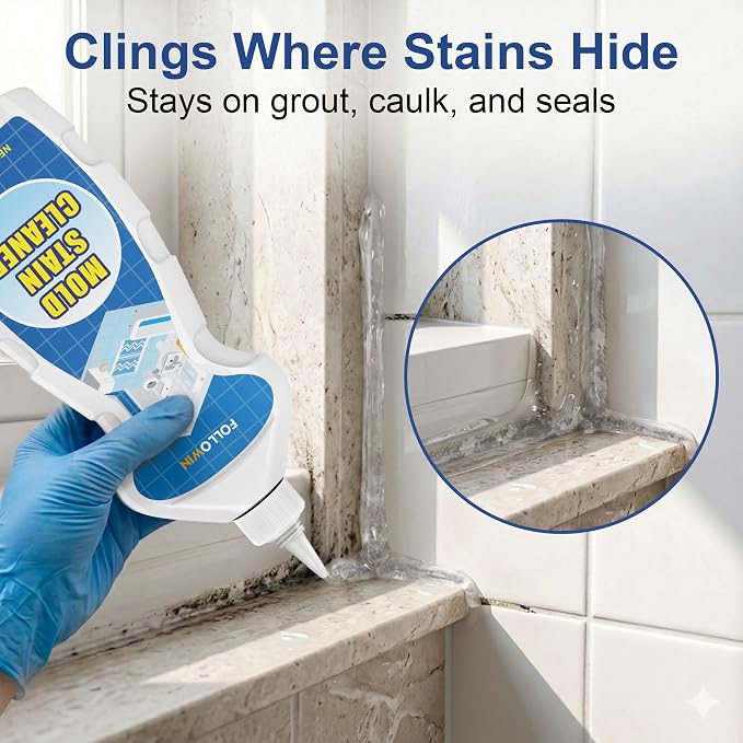 FOLLOWIN Mold and Mildew Remover Gel, Household Stain Cleaner for Washing Machine Seal, Bathroom Grout, Shower Tile, Kitchen Sink, Silicone Caulk - Non-Drip Formula, 18 fl oz