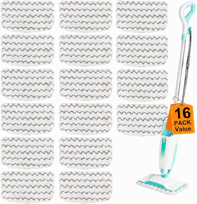 16 Pack Steam Mop Replacement Pads, Microfiber Floor Cleaning Pads Compatible with Shark S1000 Series Steam Mops, Reusable Washable Mop Refills for Hardwood and Tile Floors