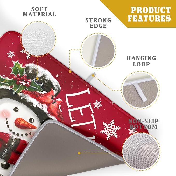 Winter Snowman Dish Drying Mat for Kitchen Counter 18x24 Inch Christmas Dish Draining Mat Xmas Snowflakes Decorations Fast Absorbent Tableware Cardinal Birld Dishes Pad for Coffee Bar Countertop