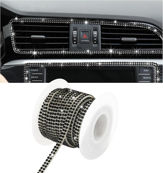 Bling Car Trim Self Adhesive, 16.4 Ft Rhinestone Auto Dashboard Line Molding Sticker Strips, DIY Bling Car Interior Decor Sticker for Women Girls, Vehicle Exterior Accessoreis (Black)
