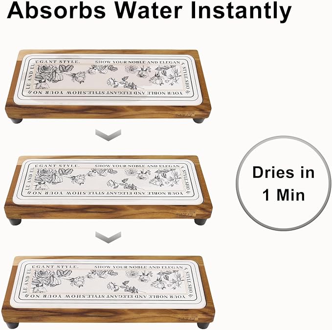HTB Teak Instant Sink Caddy Organizer, Absorbing Stone Bathroom Tray White | Teak, Keep Dry, Caddy Organizer, Water Absorbing Stone, Non-Slip, Bathroom, Quick Drying, White