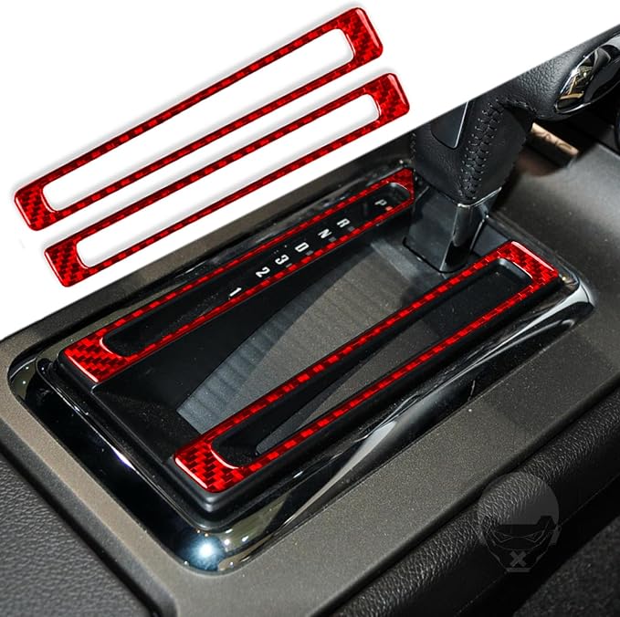 Real Carbon Fiber Trim for Ford Mustang Accessories | for 2009 2010 2011 2012 2013 2014 Gear Shift Button Frame Panel Cover Interior Thick Overlay Decal