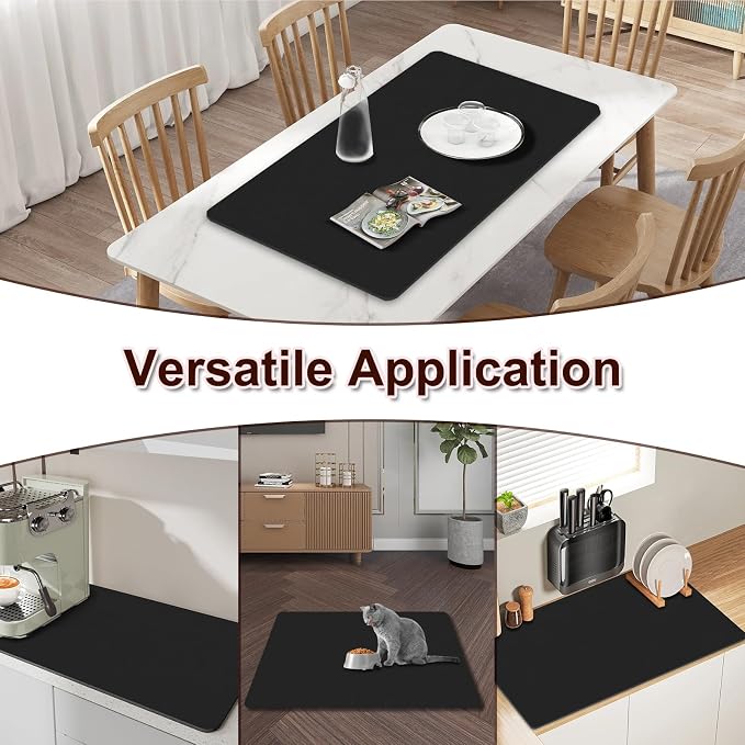 Dish Drying Mat for Kitchen, 16’’ X 18’’ Coffee Bar Mats for Countertop Fit Under Coffee Maker, Hide Stain Rubber Backed Espresso Machine Absorbent Drying Pad, Black