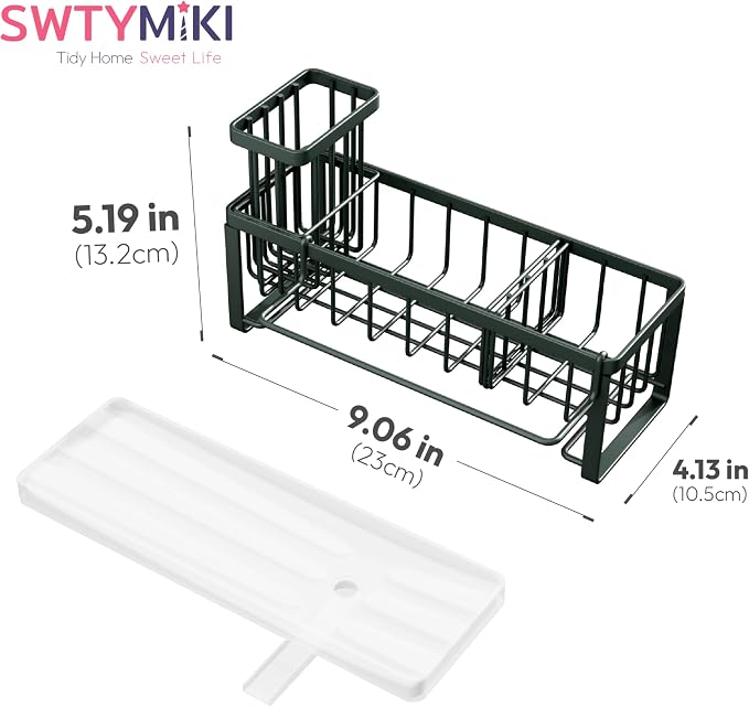 SWTYMIKI Sponge Holder for Kitchen Sink - Sink Caddy with Brush Holder Self-draining Sponge Caddy Organizer with Divider Stainless Steel Kitchen Accessories Storage for Countertop, Green