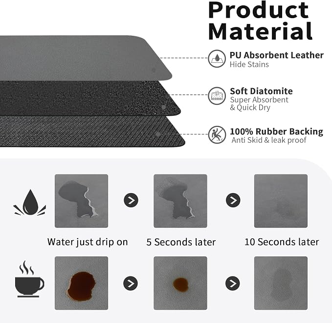 HotLive Coffee Mat - Absorbent Hide Stain Rubber Backed Dish Drying Mat for Kitchen Counter - Bar Mats for Countertops Accessories Fit Under Coffee Maker Espresso Machine