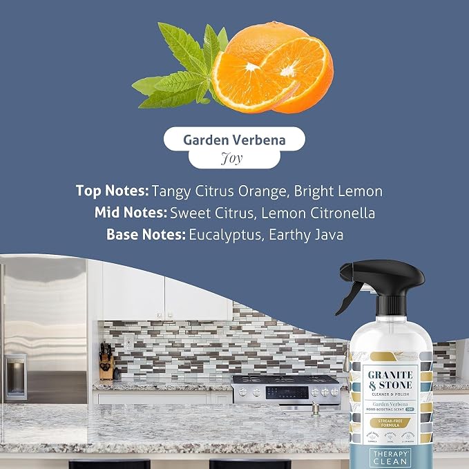 Therapy Granite & Stone Cleaner and Polish, pH Neutral, Marble & Quartz | Includes microfiber cloth. Safe for granite, marble, quartz, soapstone, slate, limestone, corian & laminate. Two 16oz