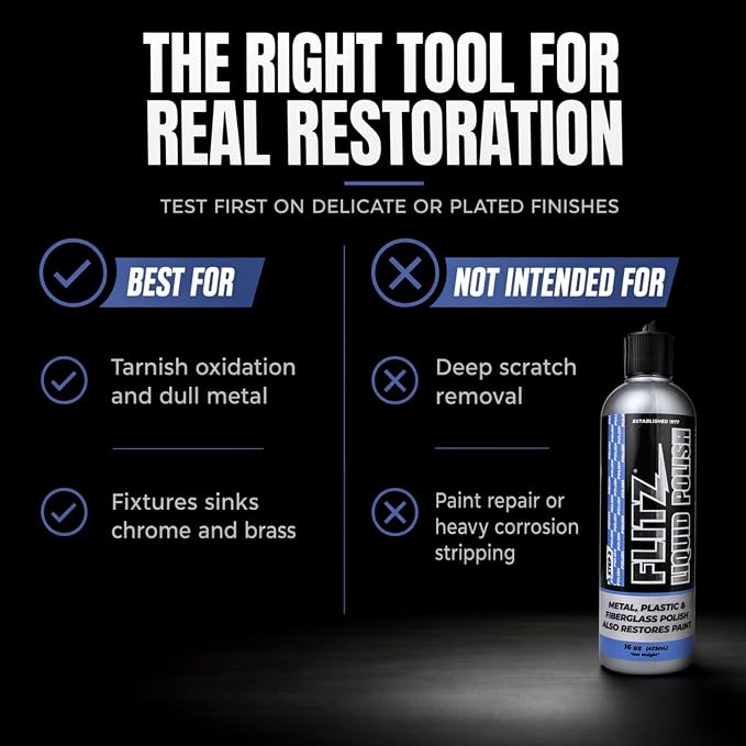 Flitz Multi Purpose Metal Polish Liquid - 16oz Bottle of USA-Made Tarnish Remover - For Aluminum, Chrome, Brass, Nickel, Silver - Non-Abrasive Metal Cleaner and Polish, Restorer (6 Pack)