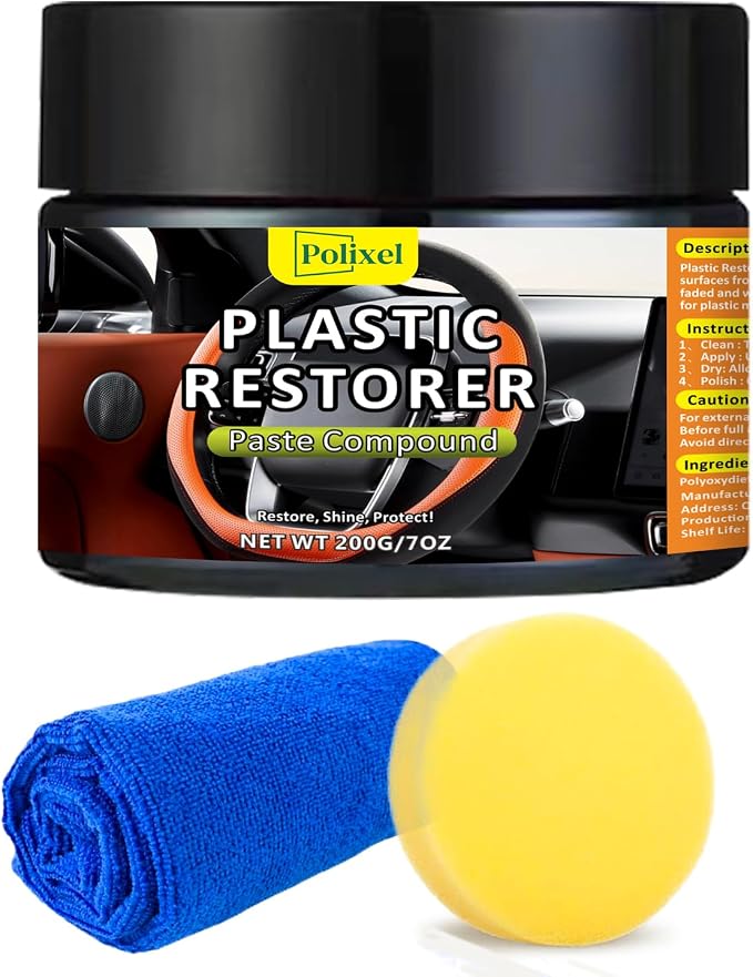 Plastic Restorer for Cars - Renews Faded Bumpers, Trim, and Interior Dash Long Lasting Dressing Coating Instant Restore Faded Plastic, Vinyl & Rubber Trim Back to Black Shine - 7oz/200g