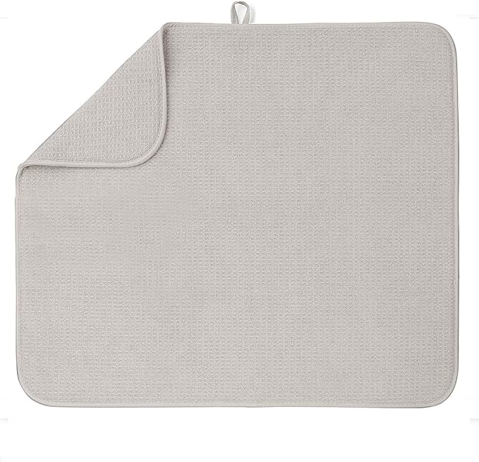 Bellemain XL Dish Mat Microfiber Dish Drying Mat, Super absorbent (Light Grey, 16" x 18")