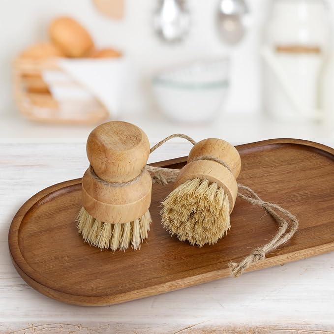 12 Pack Bamboo Dish Brush Bulk, Bamboo Dish Scrubber, Wood Palm Dish Scrub Brush for Dishes Pans, Pots,Vegetables Cleaning