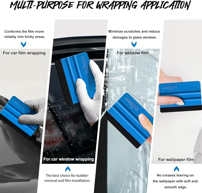 TECKWRAP Plastic Felt Edge Squeegee 4 Inch for Car Vinyl Scraper Decal Applicator Tool 1 pcs (with Black Felt Edge)
