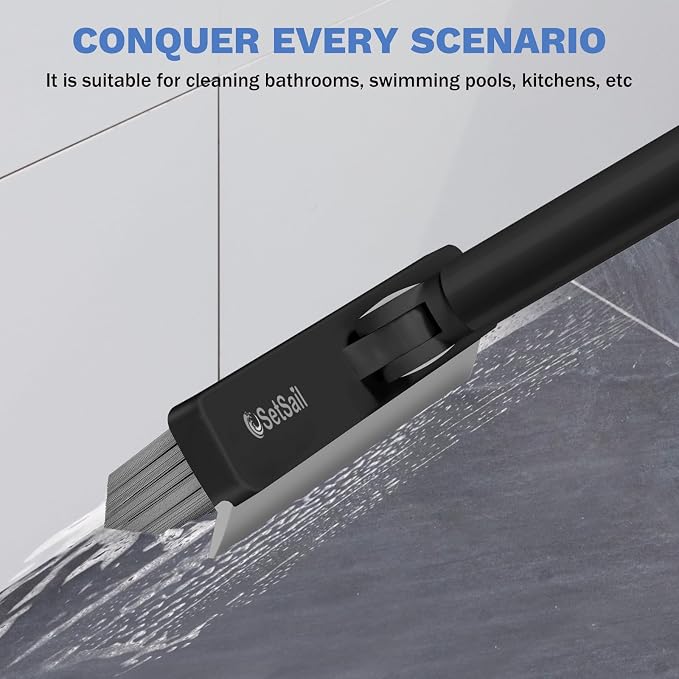 SetSail Grout Cleaner Brush with Long Handle, V-Shaped Floor Brush, Black | Swivel Grout Brush Stiff Bristle Floor Grout Scrubber for Bathroom, Tile Line, Crevice, Kitchen, Wall, Deck, Garage