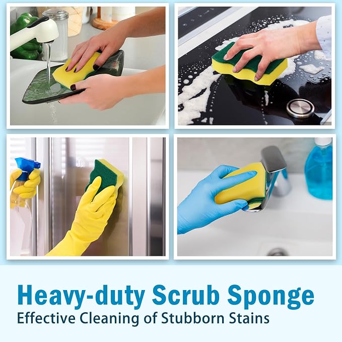 AIDEA Sponges Kitchen, 50-PK Heavy Duty Dish Sponge Kitchen, Scrub Sponges | Dish Sponges Stink-Free, Wavy Edge Cleaning Dish Scrubber Sponges for Home & Restaurant, Bathroom, Bulk Sponges for Pots/Pans