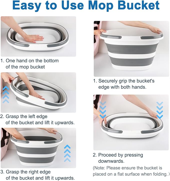 28L Large Collapsible Mop Bucket with Handle for Cleaning, Silicone Portable Pet Bathtub for Puppy Small Dogs Cats, Foldable Laundry Basket Hamper Clothes Storage Bin Space Saving Design for RV Home