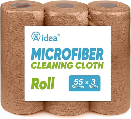 AIDEA Microfiber Cleaning Cloth-165 Sheets 3 Roll,Cleaning Rags 11×9" Brown | Reusable Paper Towels, Microfiber Towels for Cars, Shop Rags, Cleaning Towels for Automotive, Mechanic, Workshops, House