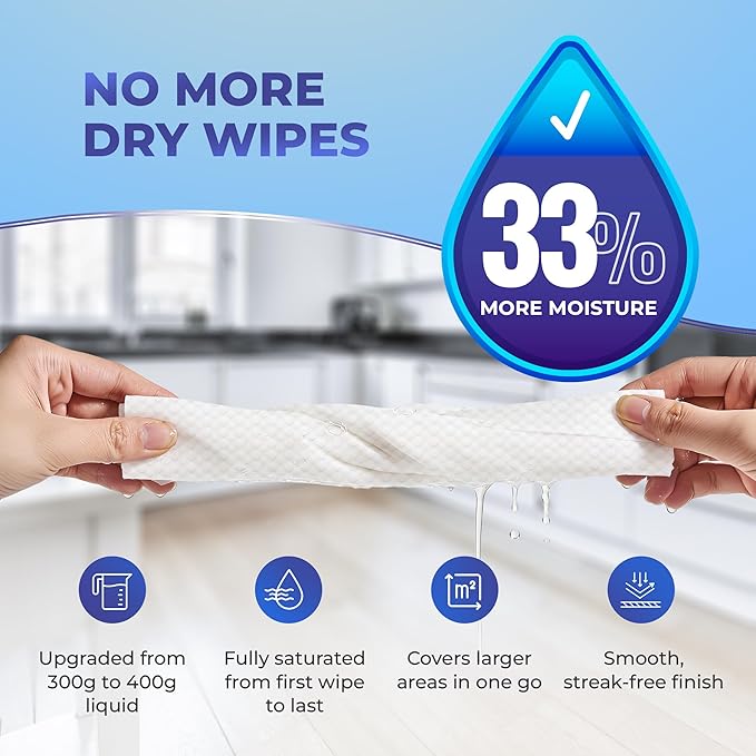Baking Soda Cleaning Wipes - Wet Floor Mopping Pad Refills | Replacement Compatible with Swiffer Sweeper Mop - Larger & Thicker Disposable Cloths for Multi-Surfaces - 30 Count (9 Pack)