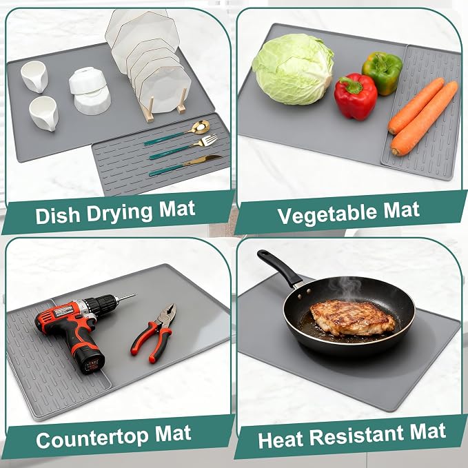Silicone Coffee Mat, 24"X16" Heat-Resistant,Eco-friendly,Hygienic Drying Pad,Leak-Proof and Non-Slip,Removable Silicone Mat with Concave and Convex Design,（Gray 24X16）